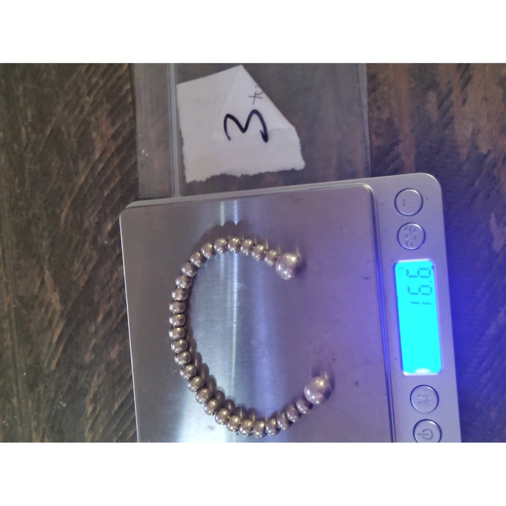 Silver 925 Beaded Ball Open Cuff Bracelet Large Spherical Finials 16.6g